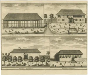 Valentijn, Illustration of the Market, Hospital and Orphanage of Ambon, 1726, Print