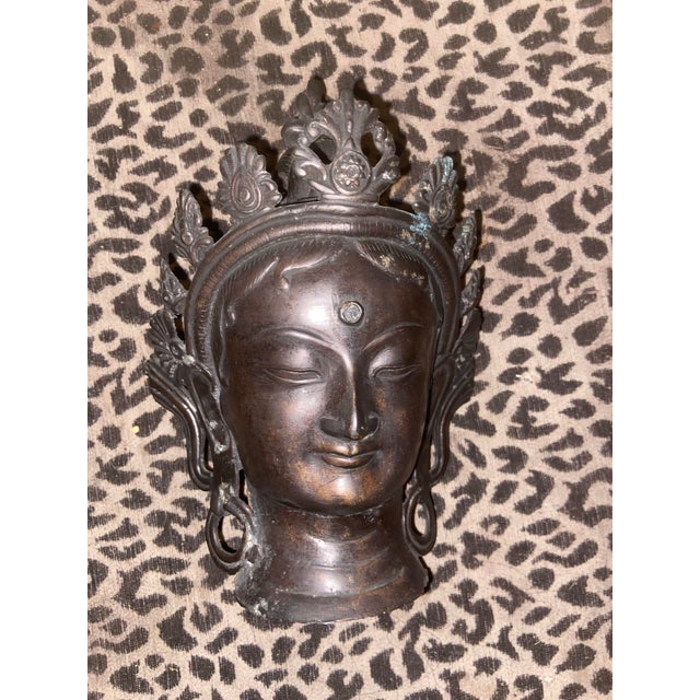 Early 20th Century Tibetan/Nepalese Bronze Bodhisattva Head – Hollow Cast For Sale - Image 10 of 12