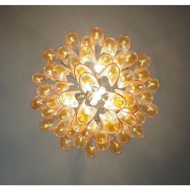 Vintage Italian Murano Chandelier with 53 Amber Glass Petals from Mazzega, 1990s For Sale - Image 14 of 15