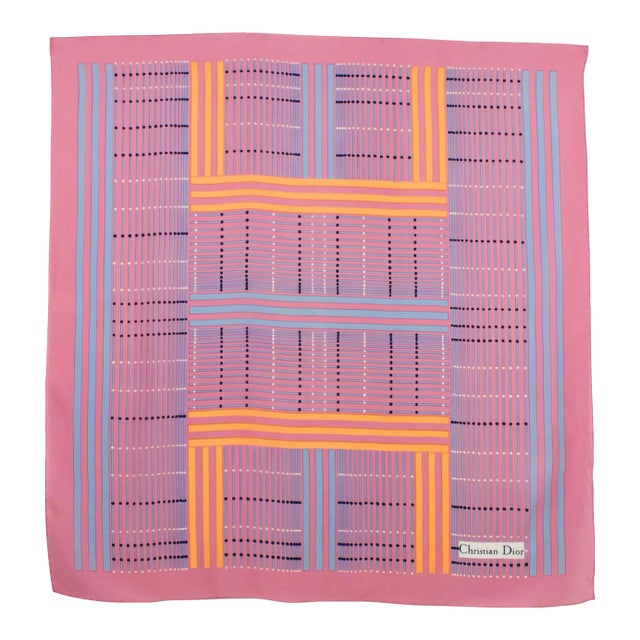 Christian Dior Paris Silk Scarf Geometric Print in Pink and Apricot For Sale