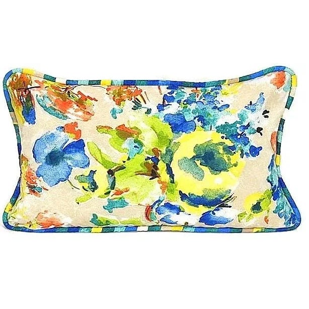 Vintage Pierre Frey Style Watercolor French Floral Reversible Lumbar Pillow With Piping For Sale - Image 12 of 13