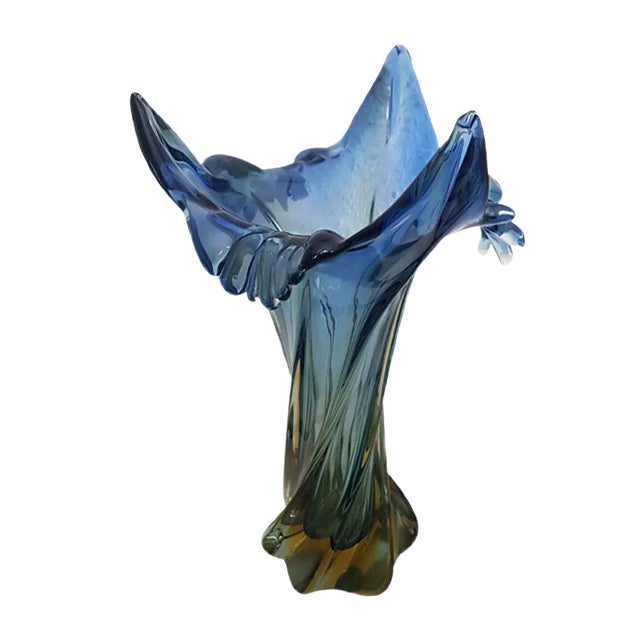 Blue & Yellow Murano Glass Vase from Seguso, 1950s For Sale