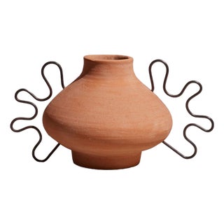 Meso Goods Ines Sculptural Terracotta Vessel With Iron Detail For Sale