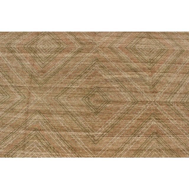 Large Modern Rug With Transitional Diamond Design in Green, Salmon, Ivory and Brown For Sale - Image 9 of 11