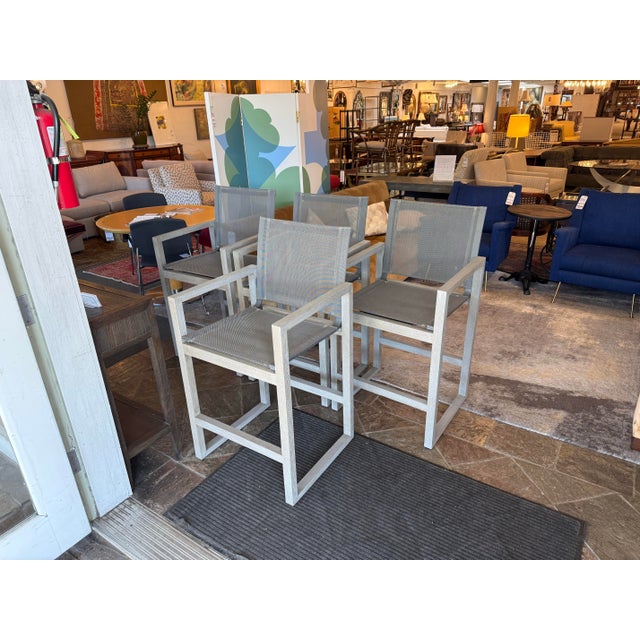 Modern Restoration Hardware Aegean Teak Wood Counter Stools, Set of 4 For Sale - Image 3 of 13