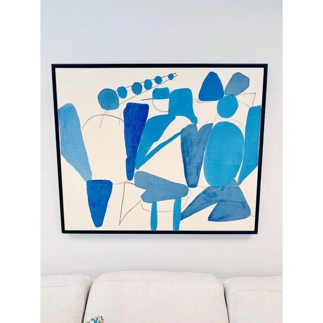 Mid-Century Modern 1990s Original Framed Abstract Oil Painting on Woven Silk For Sale - Image 3 of 4