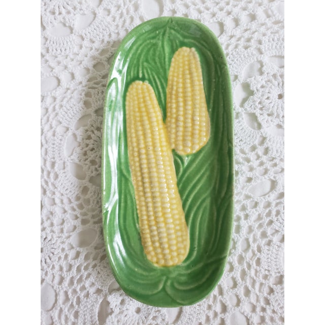 1950s Majolica Corn Spoon Rest or Decorative Plate For Sale In Baltimore - Image 6 of 6