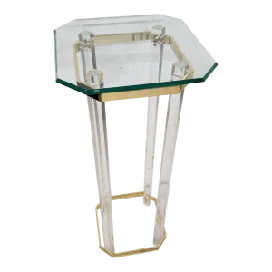Lucite Pedestal Display Stand 24 Karat Gold Plated Charles Hollis Jones Style