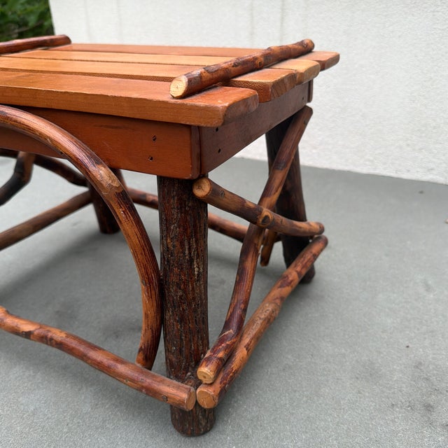 1980s Artisan Made Adirondack Style Rustic Wood and Twig Footstool/Stand For Sale - Image 10 of 12