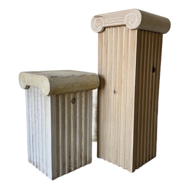 Vintage Carved Wood Capital Column Design Pedestals — Set of 2/ Sold For Sale