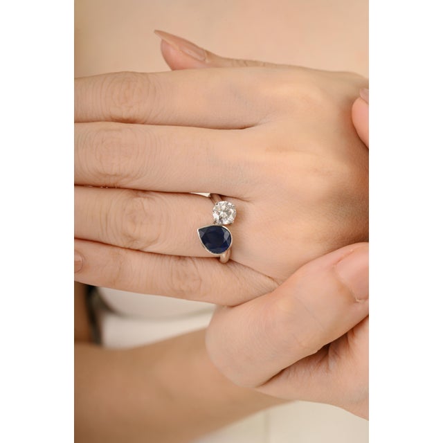 Not Yet Made - Made To Order 18k Certified 2 Carat Sapphire Pear Cut Toi Et Moi Gold Diamond Ring Size 6.5 For Sale - Image 5 of 13