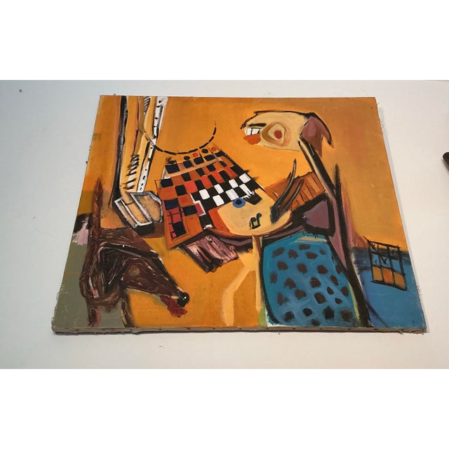 Large 46" x 41" vintage 1960s original hand-painted painting on nailed canvas, signed and dated Randall 1964. This...