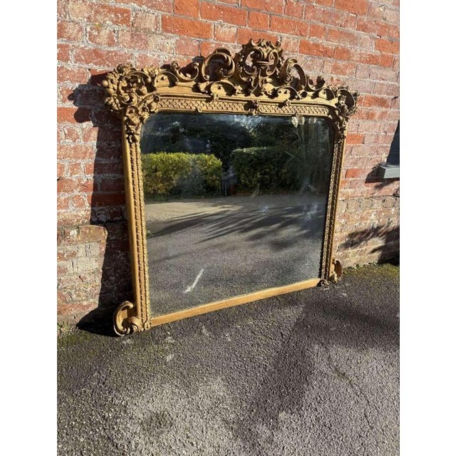 Gold Large Antique 19th Century English Gilt Overmantle Mirror For Sale - Image 8 of 9