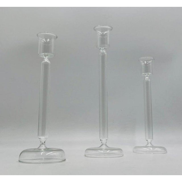 Glass Set of 3 Italian Mouth Blown Glass Candle Holders by Aldo Cibic for Paola Coin For Sale - Image 7 of 14