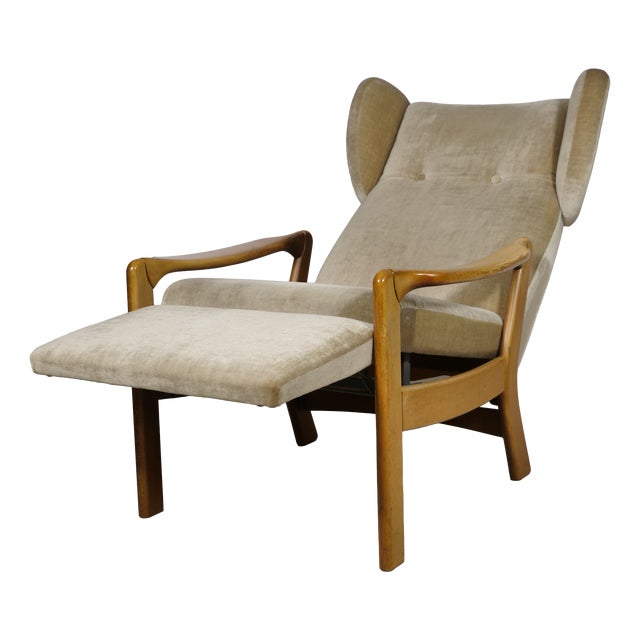 Mid-Century Modern Wingback Chair with Folding Function in Wood, 1970s For Sale