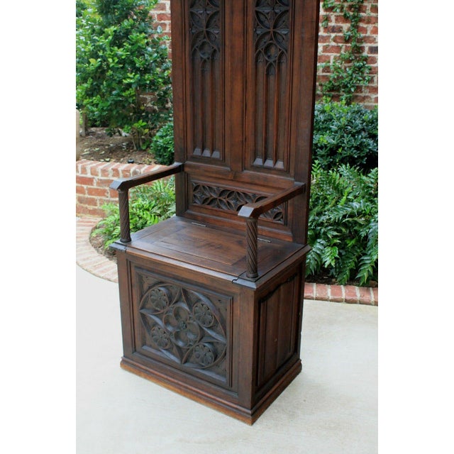 Antique French Carved Oak 19th Century Gothic Hall Seat Bench