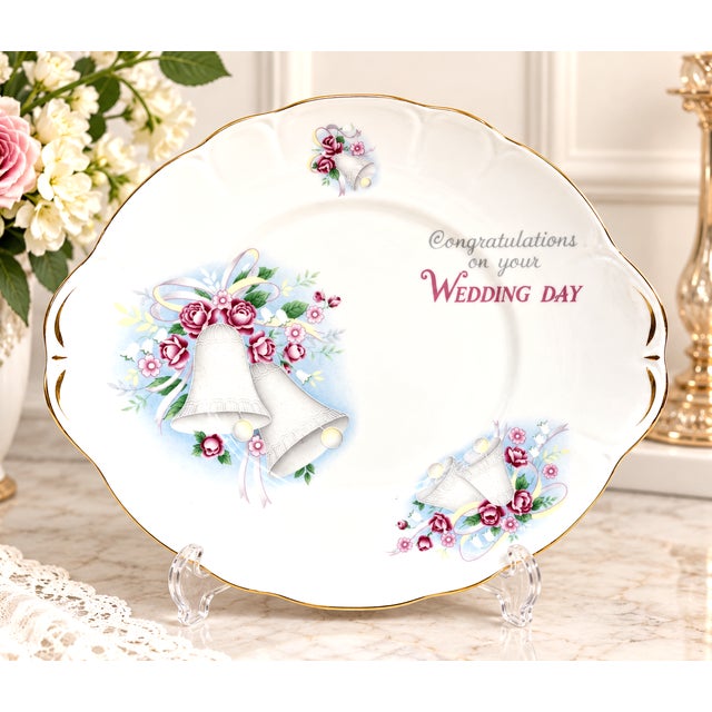 Vintage English bone china commemorative wedding plate by Duchess Bone China, England. This romantic decorative plate...