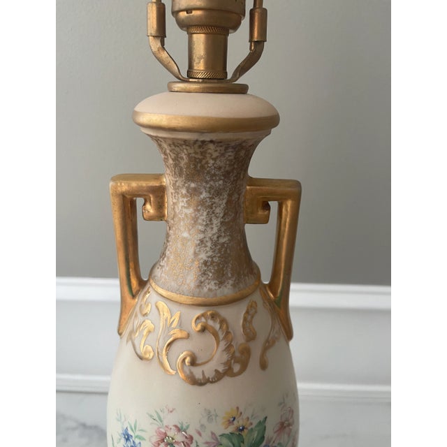 Gold 1940s Porcelain Floral and Gold Table Lamp With New Wiring For Sale - Image 8 of 11