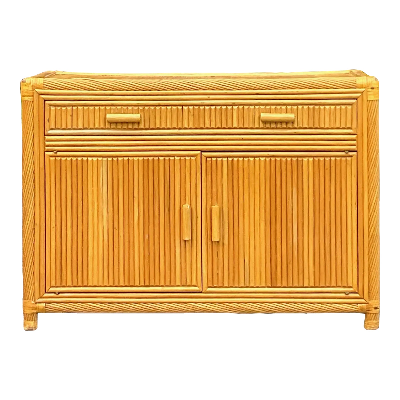 Late 20th Century Vintage Coastal Twisted Pencil Reed Credenza | Chairish