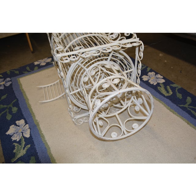 Vintage Tall White Fern Head Round Wicker Hanging Bird Cage W/ Single Door For Sale - Image 15 of 17