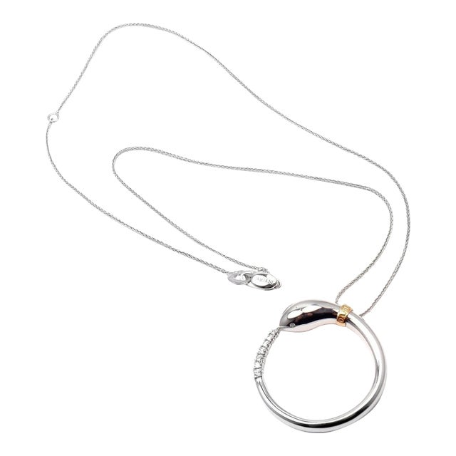 Damiani Infinito 18k White Gold Diamond Snake Pendant Necklace For Sale