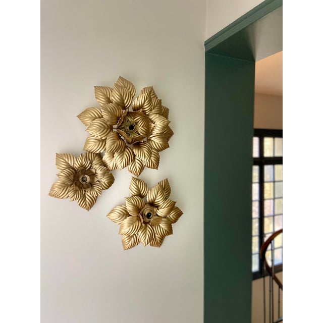 Wall Lights in Gilt Metal from Masca, Italy, 1970s, Set of 3 For Sale - Image 3 of 9