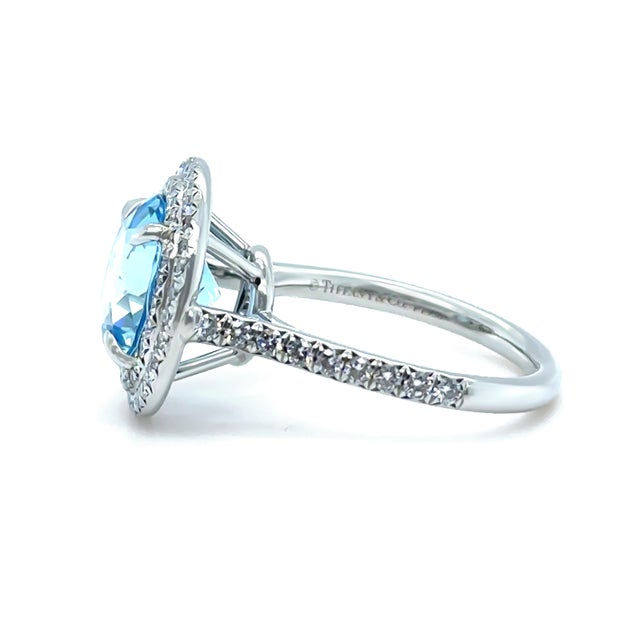 Tiffany and Co. Tiffany & Co. Platinum Soleste Aquamarine & Diamond Ring 3.95ct 7.17g, Size 5 For Sale - Image 4 of 11