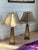 Champagne Neoclassical Mid-Century Antiqued Mirror Obelisk Table Lamps With Gilt Paw Feet - Pair For Sale - Image 8 of 10