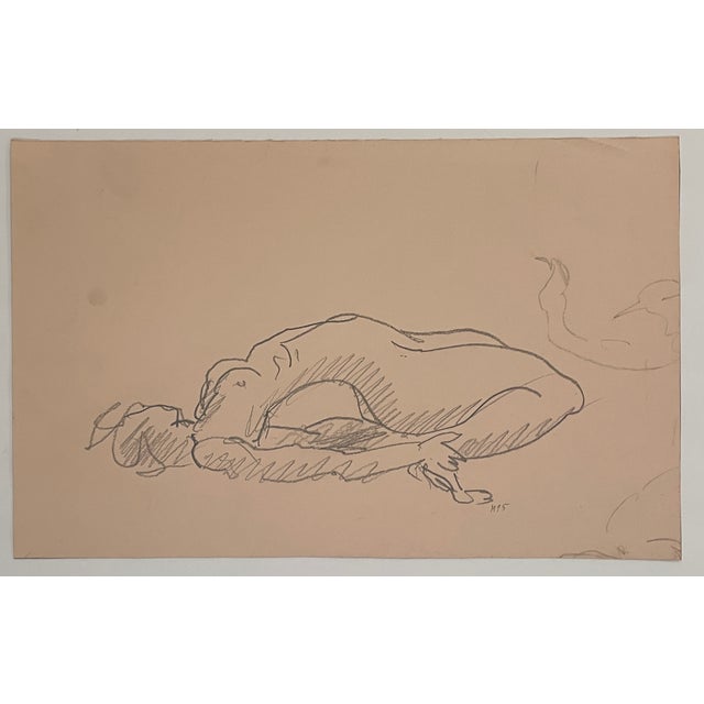 Figure of a drawing on heavy pale pink paper from the estate of Northwest School artist Neil Meitzler (1930 - 2009). Dated...