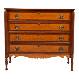Federal Period Vermont Sheraton Cherry Walnut Birdseye Maple Tall Chest of Drawers 1820
