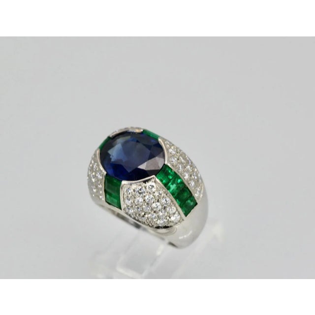 Contemporary 1990s Bulgari Trombino Sapphire Emerald Diamond Ring Size 5.75 For Sale - Image 3 of 12