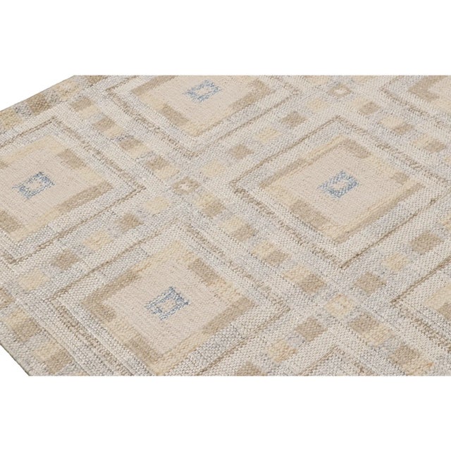 Rug & Kilim Rug & Kilim’s Scandinavian Rug With White and Beige-Brown Geometric Patterns For Sale - Image 4 of 8