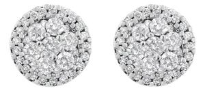 AGS Certified 14K White Gold 1.0 Cttw Brilliant-Cut Diamond Halo-Style Cluster Round Button Stud Earrings (G-H Color, I1-I2 Clarity) - 2 Pieces