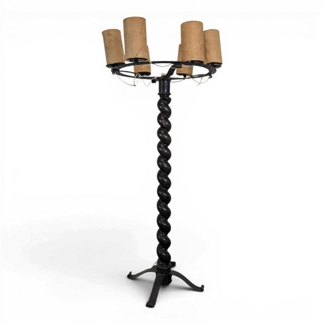 Brown Louis XIII Style Twisted Column Floor Lamp For Sale - Image 8 of 8