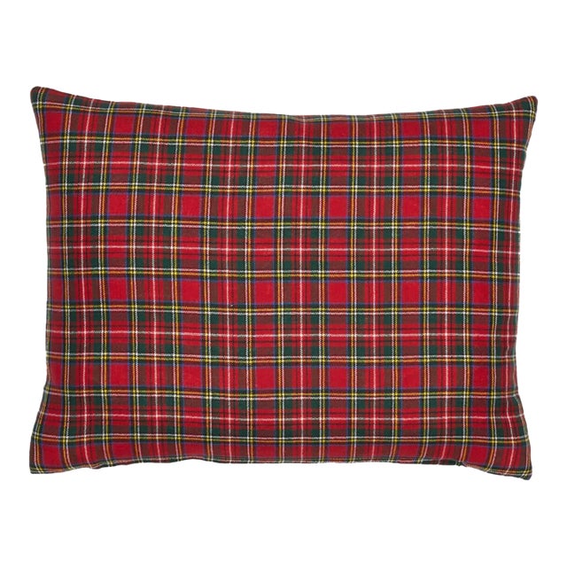 Scottish Tartan Red Cushion With Velvet Back With Feather Filler - 33x46cm (15"x18") For Sale