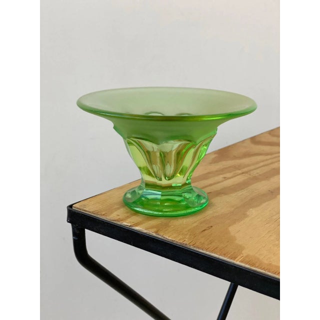 Green Vintage Vibrant Green Uranium Cut Glass Centerpiece Vase, Circa 1930s For Sale - Image 8 of 9