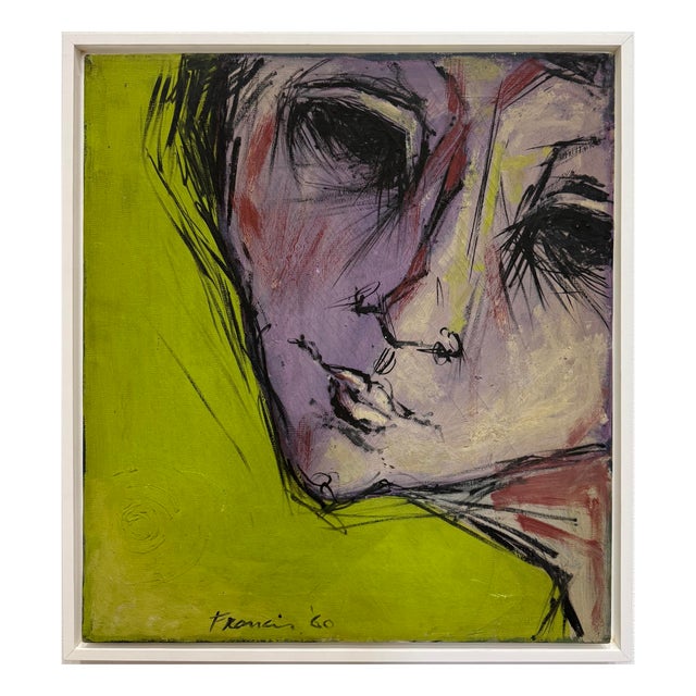 Wood Mid-Century Modern Abstract Portrait Painting Signed Francis '60 For Sale - Image 7 of 8