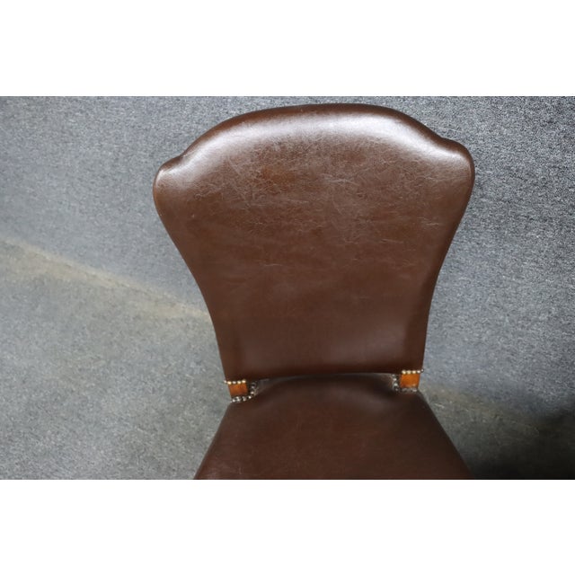 Brown Pair of Theodore Alexander Leather Upholstered Cherry Side Chairs For Sale - Image 8 of 15