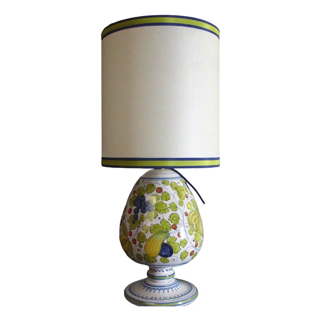 Antique White and Green Table Lamp For Sale