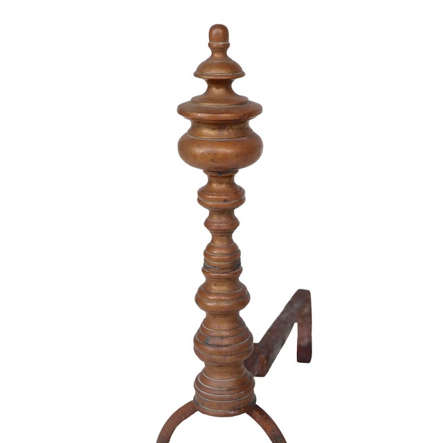 Brass Early Chippendale Style Brass and Iron Andirons For Sale - Image 8 of 8