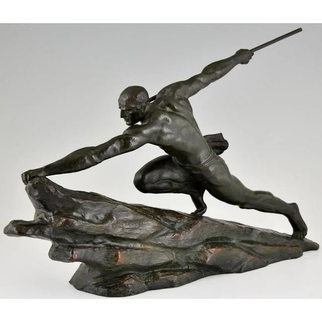 Metal Pierre Le Faguays, Art Deco Athlete with Spear, 1927, Bronze For Sale - Image 7 of 12