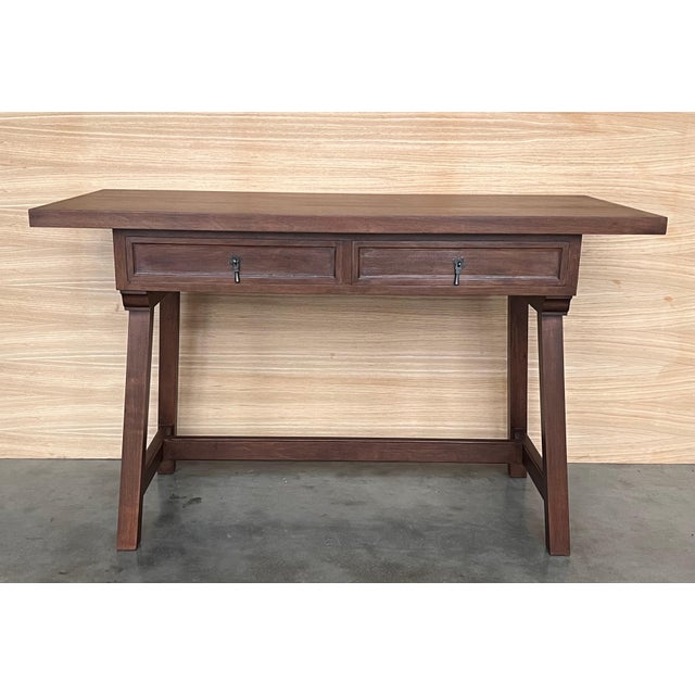 Early 20th Spanisht Walnut Country Farm Desk with Two Drawers For Sale - Image 16 of 18
