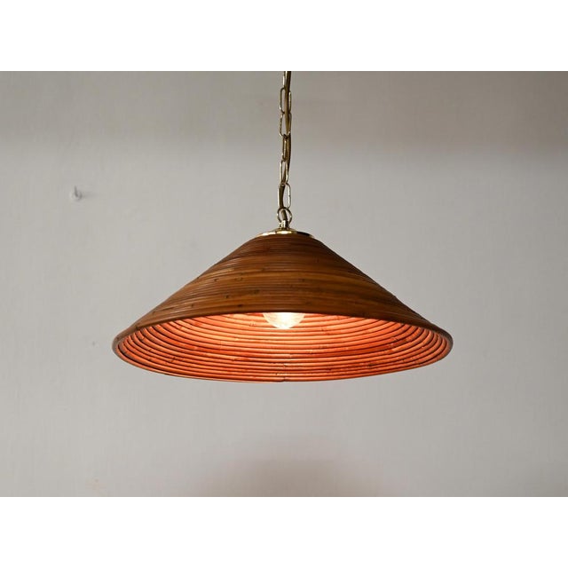 Mid-Century Modern Italian Pendant Light in Rattan and Brass, 1960s For Sale - Image 4 of 13