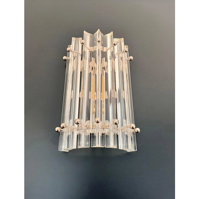 Vintage Murano Wall Sconces in Clear Triedri, 1990s, Set of 2 For Sale - Image 4 of 16