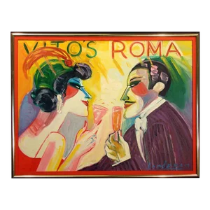1980s Earl Linderman "Doktor Thrill in Roma" Original Oil Painting Canvas