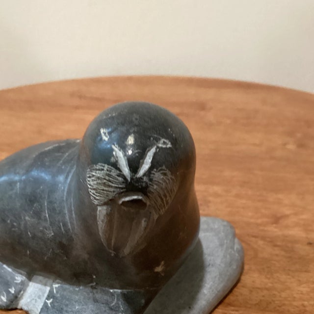 Vintage Inuit Style Numbered Soapstone Sea Lion For Sale - Image 10 of 13