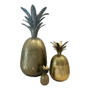 Brass Pineapple Lidded Decorative Boxes, S/3