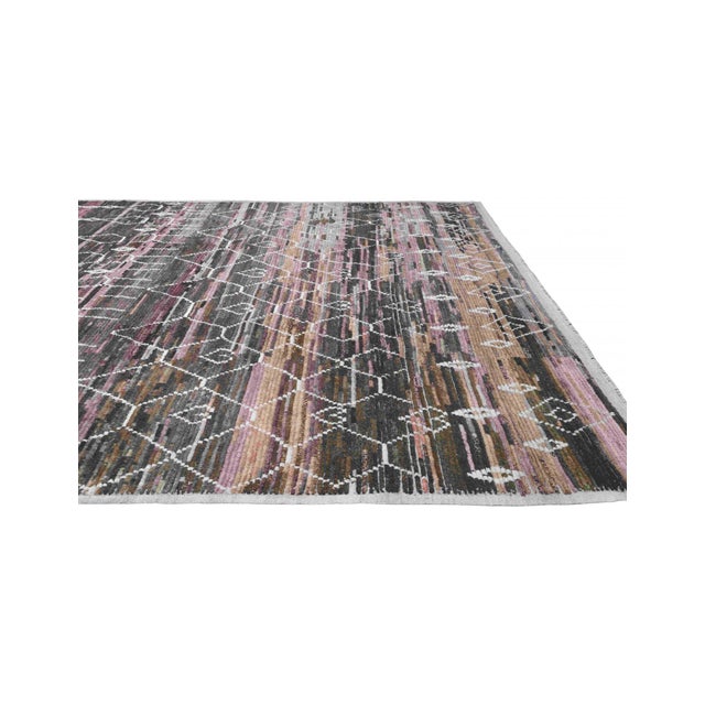 Pink Pink & Brown Large Modern Wool Rug For Sale - Image 8 of 9