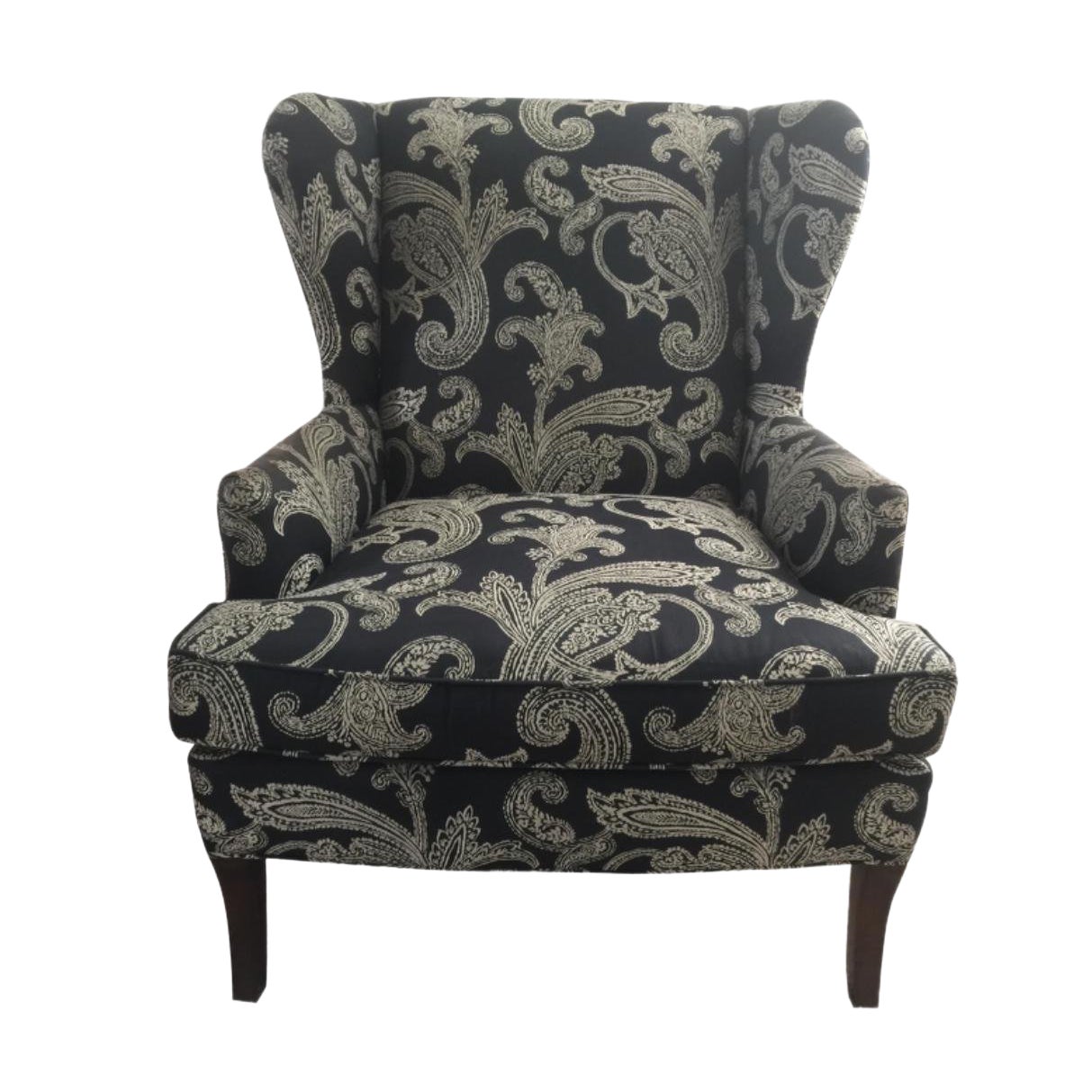 Kravet Black And White Paisley Fabric Upholstered Wingback Chair