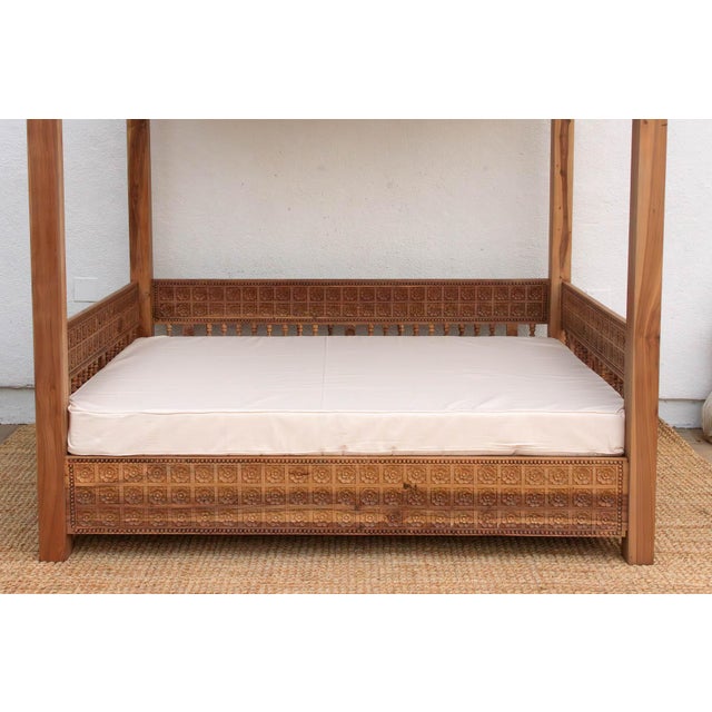 1990s Carved Floral Jali Canopy Sanctuary Daybed For Sale - Image 5 of 15